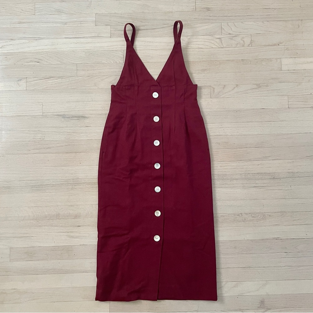 SLY TOKYO Maroon Button Midi Pinafore Dress